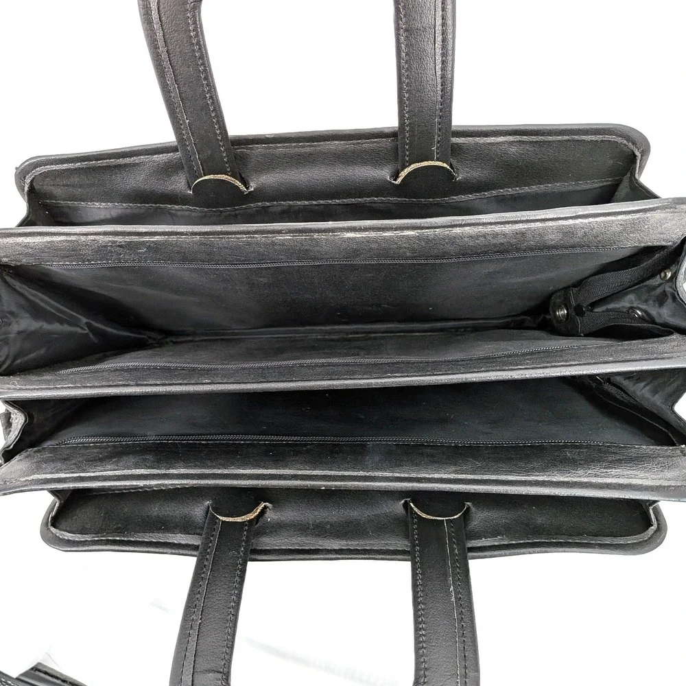Vintage Black Faux Leather Briefcase Attache‎ Case Drop-In Handles